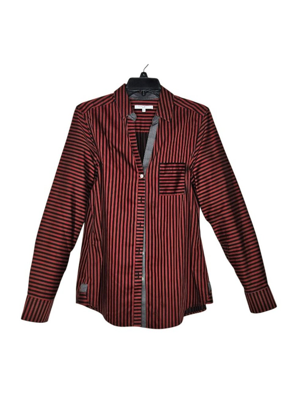 Foxcroft Womens Red & Black Striped Long Sleeve Non-Iron Shirt Size 12